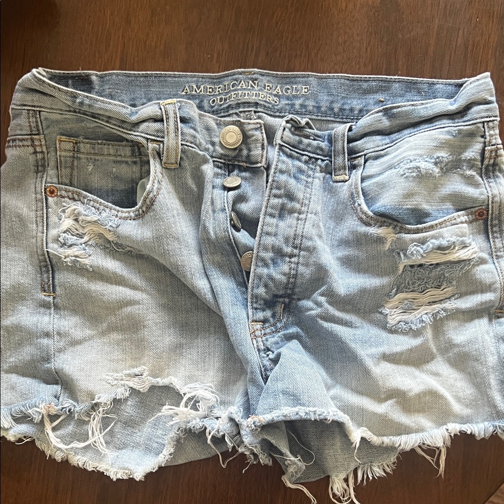 American Eagle Outfitters Light Blue Ripped Jean Shorts
